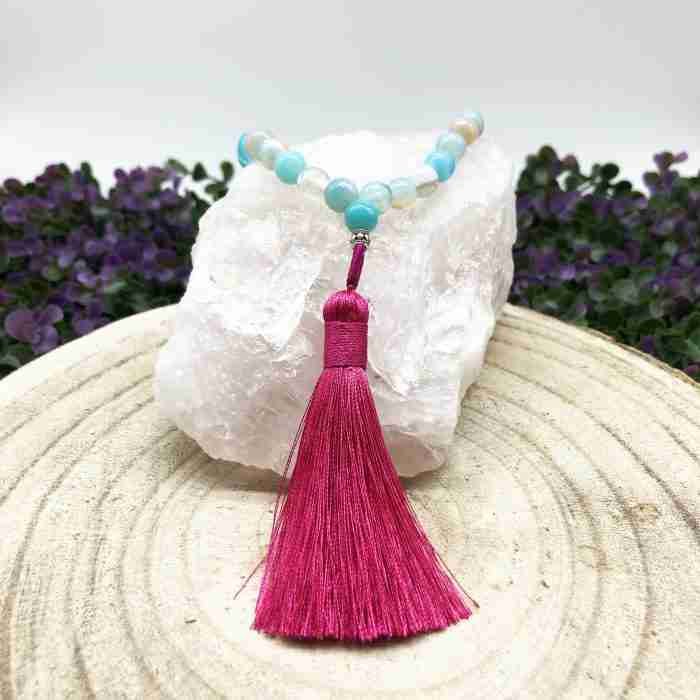 Pulsera Japa Mala Aguamarina Rosa